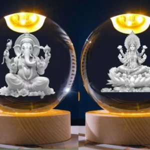 Laxmi Ganesh Combo 3D Crystal Ball Night Lamp with Wooden Base Perfect