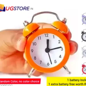 Mini Round Metal Alarm Clock Desk Stand Clock for Home Room Kitchen Office – Assorted Color – 1 extra battery free
