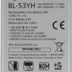 100% Original LG G3™ (D855, D850, D851, VS985 4G, D852, LGLS990, F400K) Battery BL-53YH – 3000mAh- 6 months warranty