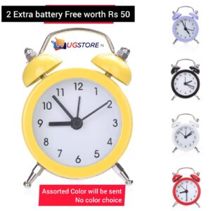 UGSTORE Mini Round Metal Alarm Clock Desk Stand Clock for Home Room Kitchen Office - Assorted Color - 2 extra battery free